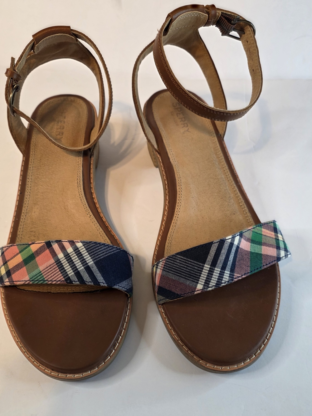 Sperry Plaid Strap Brown Leather Ankle-Strap Sandals Size 9.5